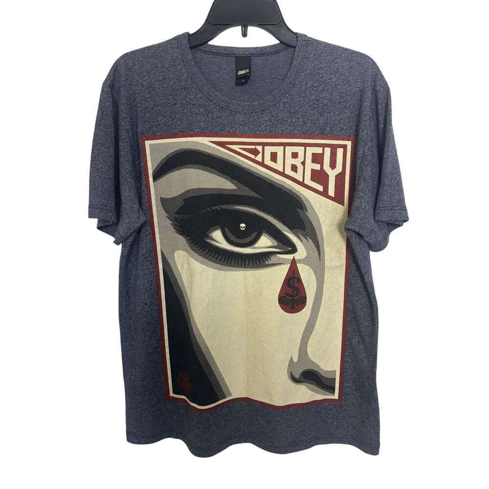 Obey Face Eye Skull Blood Teardrop Graphic Tee Men’s L Short Sleeve
